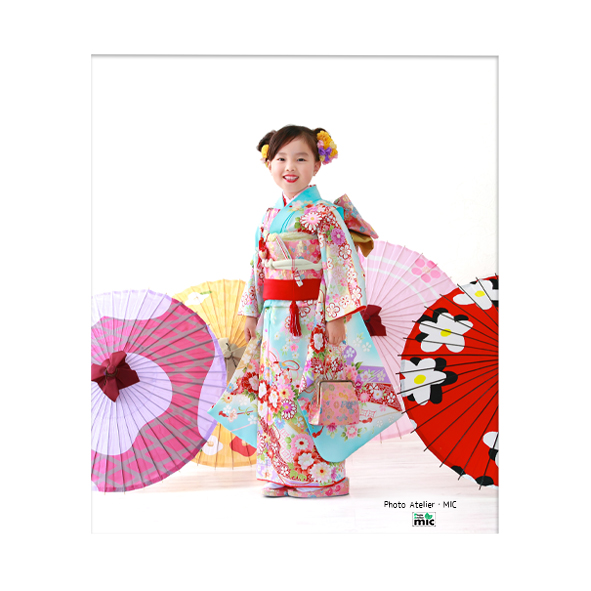 七五三青い古典柄衣装-7歳用